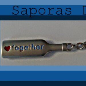 Silver Tone Heart Together Wine Bottle Design KeyChain Vintage Style